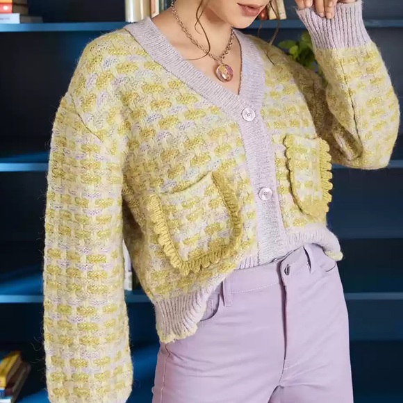 Mango Multi Color Knit Cardigan Size XS Women’s Woven Tweed Pockets Eclectic - Picture 4 of 8